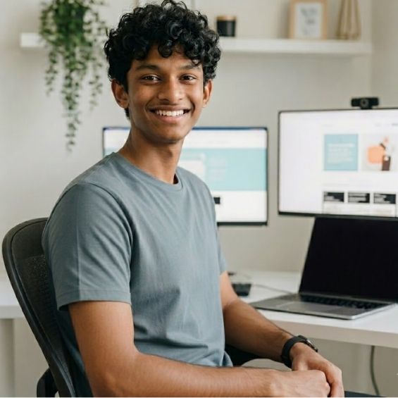 Advay Dhabarde - Collegian Web Developer working on a laptop